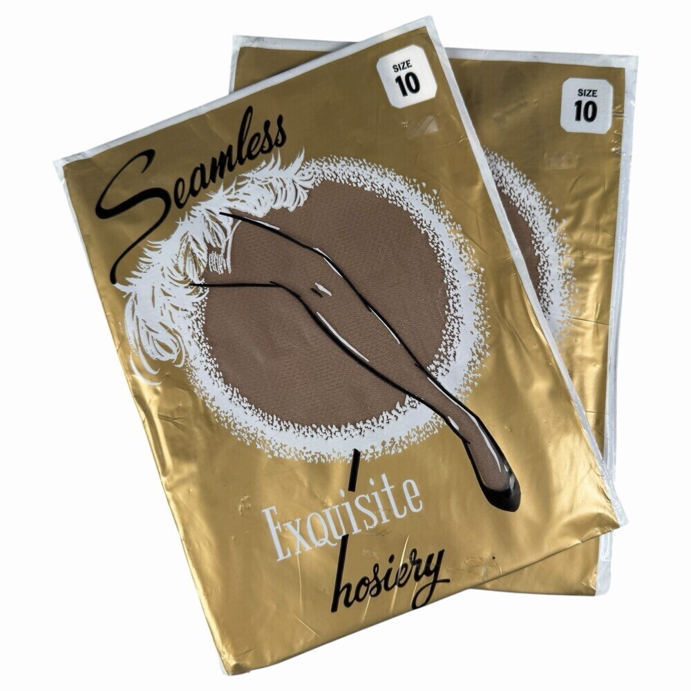 Lot of 2 Sealed NOS Hosiery Packs Seamless Exquisite Stockings Nylons Size 10